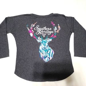 Southern Heritage Painted Multicolor Reindeer Youth Large 14 Long Sleeve T-Shirt